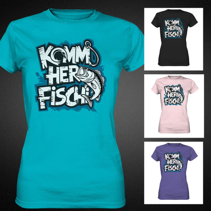 Damen Shirt mit Spruch und Fischmotiv – 'Komm her Fischi' - Ladies Premium Shirt