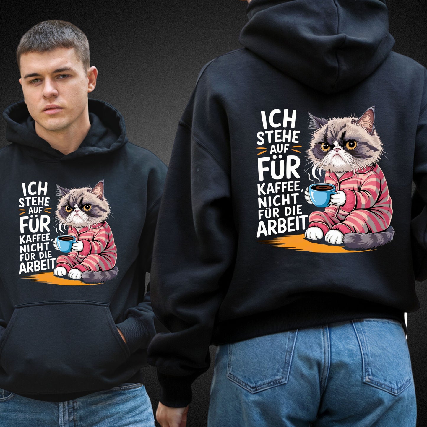 Ich stehe auf für Kaffee, nicht für die Arbeit - Lustiger Hoodie mit mürrischer Katze - Perfekt für Kaffee-Liebhaber  - Premium Unisex Hoodie