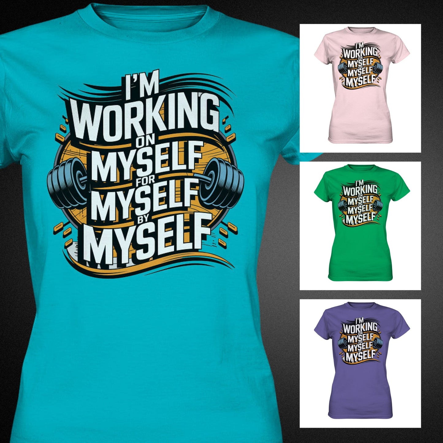 Stylisches Fitness Shirt mit inspirierendem Spruch - 'I’m working on myself for myself by myself' - Ladies Premium Shirt