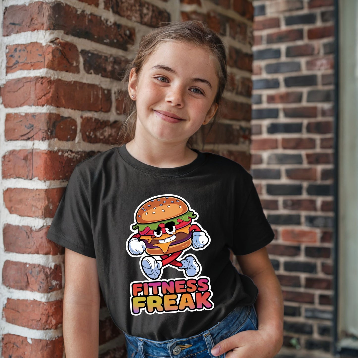 Kinder T-Shirt – Fitness Freak mit lustigem Laufenden Hamburger - Kids Premium Shirt