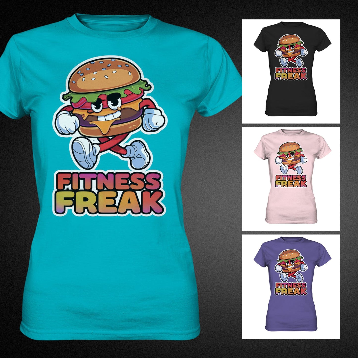 Damen-Fitness-Shirt mit Läufer-Hamburger - Fitness Freak Design - Ladies Premium Shirt