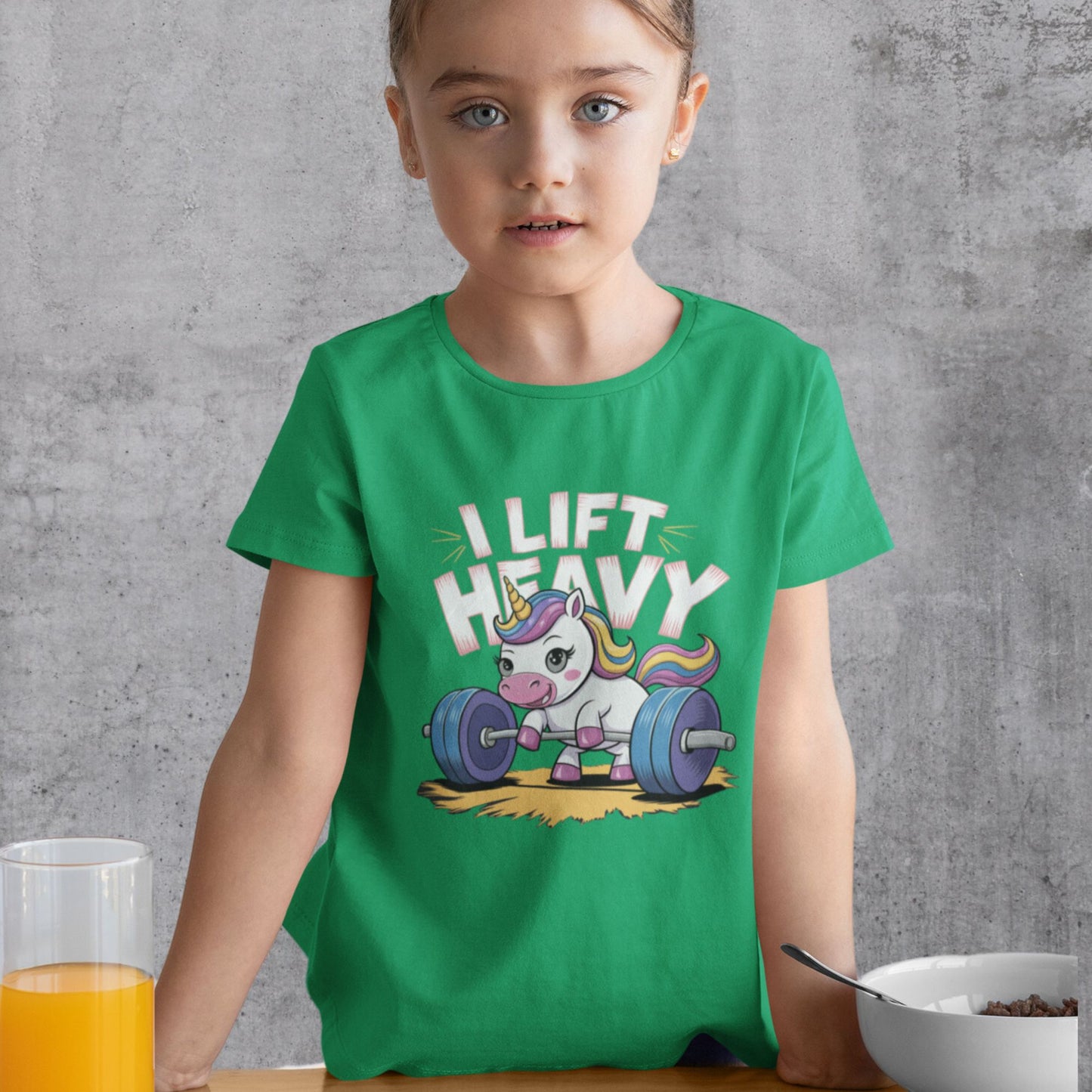 Kinder T-Shirt 'I Lift Heavy' mit Einhorn-Motiv beim Gewichtheben - Kids Premium Shirt