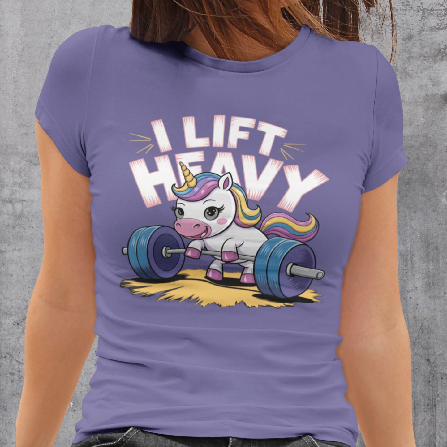 Lustiges Damen T-Shirt: Einhorn beim Gewichtheben - 'I Lift Heavy' - Ladies Premium Shirt