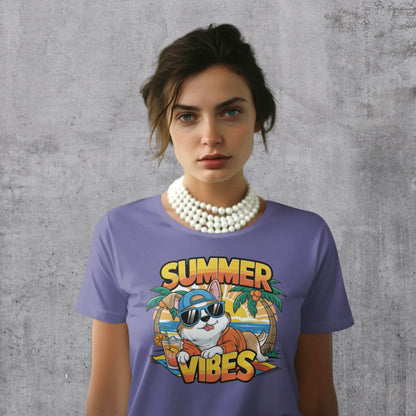 Sommerliches Cartoon-T-Shirt mit coolem Hund Summer Vibes - Premium Shirt