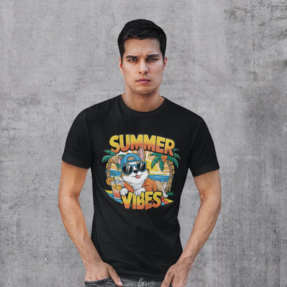 Sommerliches Cartoon-T-Shirt mit coolem Hund Summer Vibes - Premium Shirt