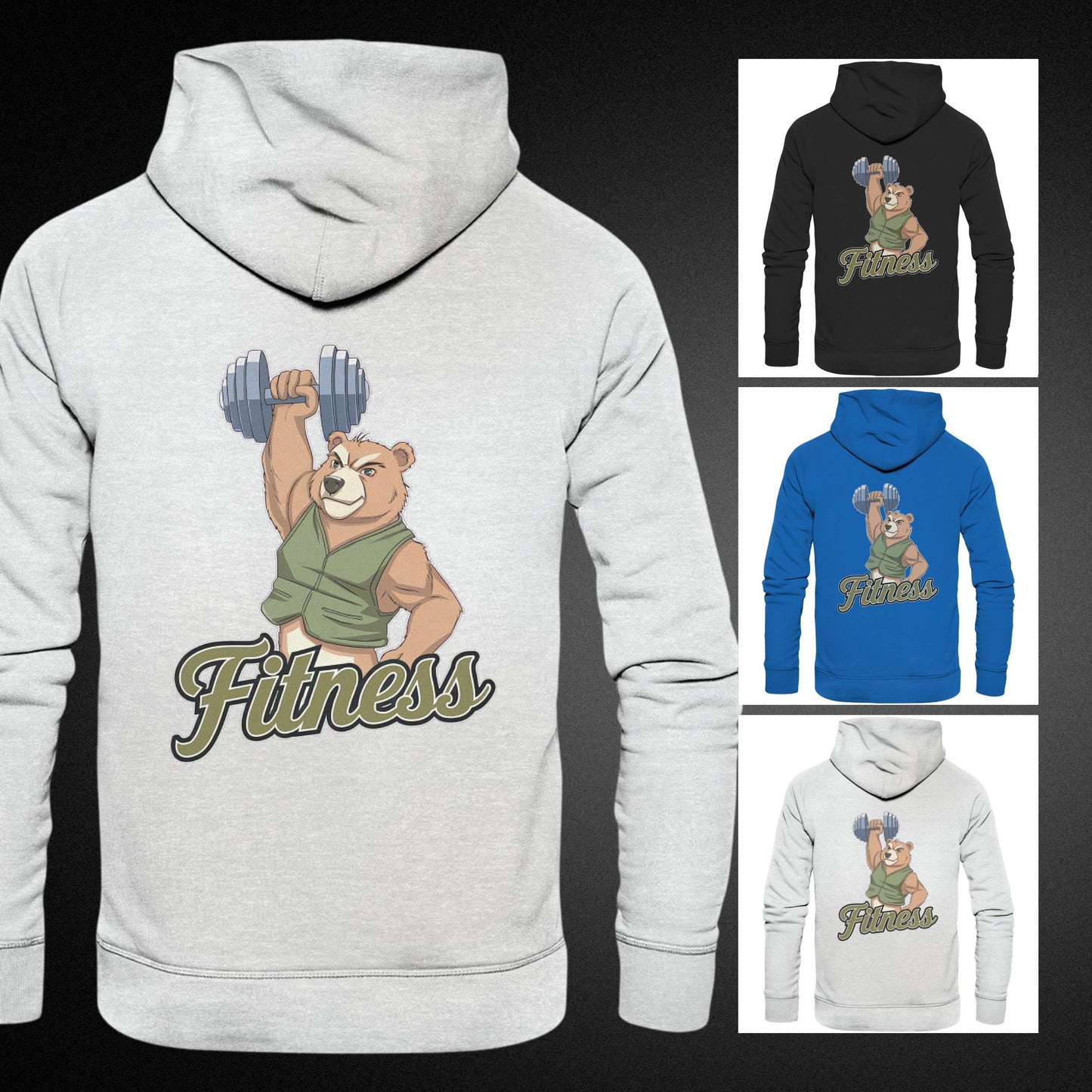 PowerBear beidseitig bedruckter Hoodie - Krafttraining, Fitness, Gym - Premium Unisex Hoodie