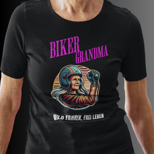 Stilvolles T-Shirt für Omas: 'Wild fahren, frei leben' – Motorrad-Liebe - Premium Shirt für Biker