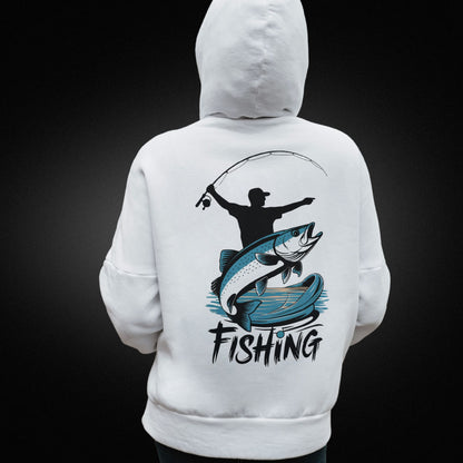 Angler-Hoodie - Beidseitig Bedruckt mit Angler-Motiv und Spruch 'Fishing' - Premium Unisex Hoodie