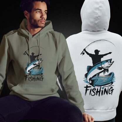 Angler-Hoodie - Beidseitig Bedruckt mit Angler-Motiv und Spruch 'Fishing' - Premium Unisex Hoodie