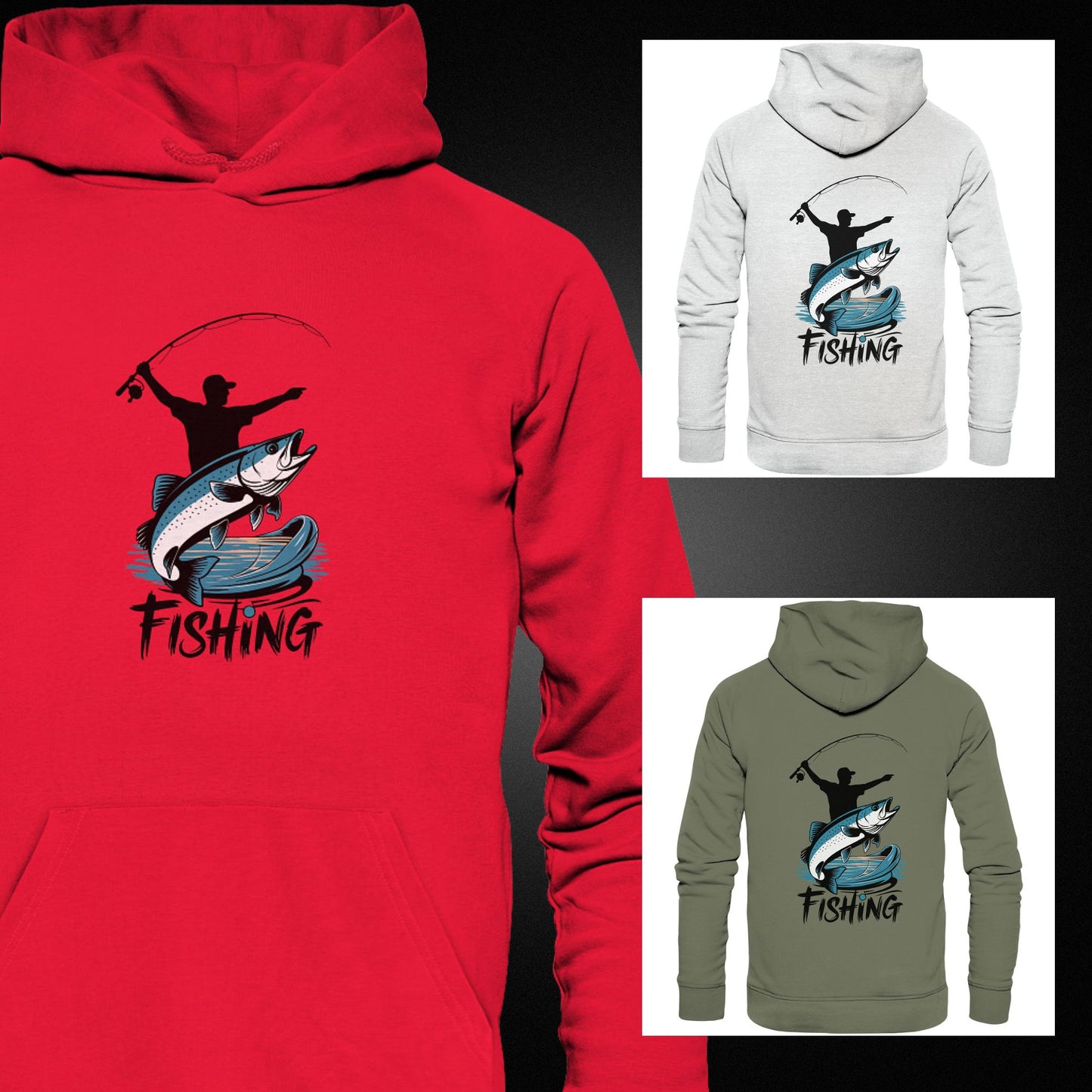 Angler-Hoodie - Beidseitig Bedruckt mit Angler-Motiv und Spruch 'Fishing' - Premium Unisex Hoodie