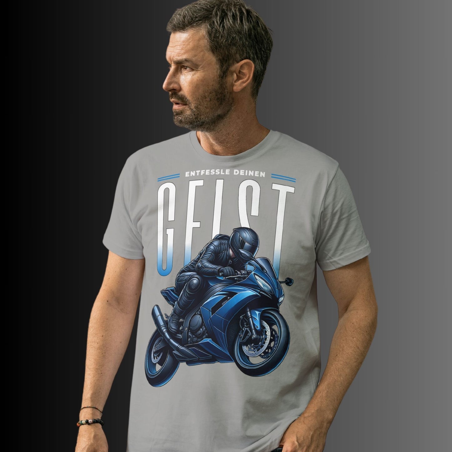 Biker-Shirt mit blauem Motorrad - Entfessle deinen Geist - Premium Shirt