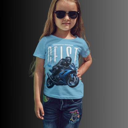 Kinder Motorrad T-Shirt mit blauem Motorrad - Entfessle deinen Geist - Kids Premium Shirt