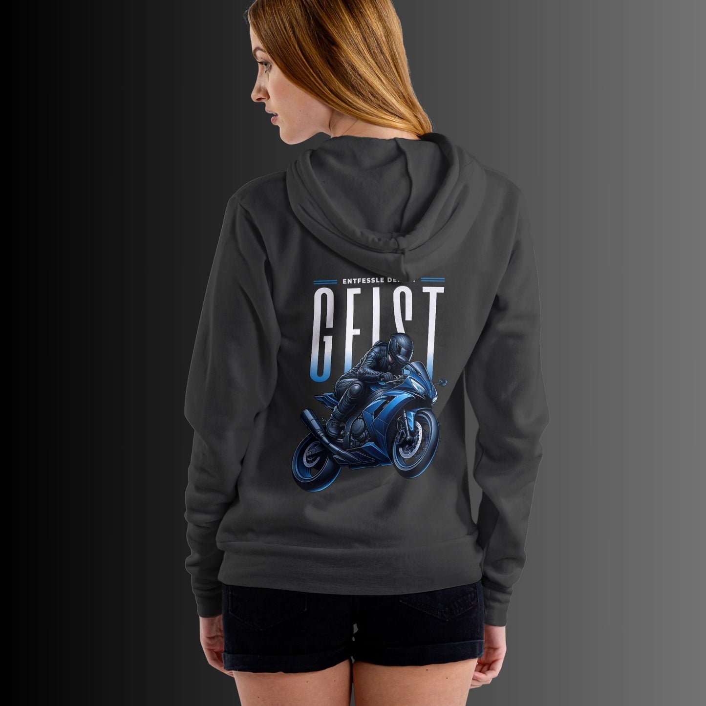 Bikerhoodie: Entfessle deinen Geist - Blaues Motorrad Hoodie Premium Unisex Hoodie