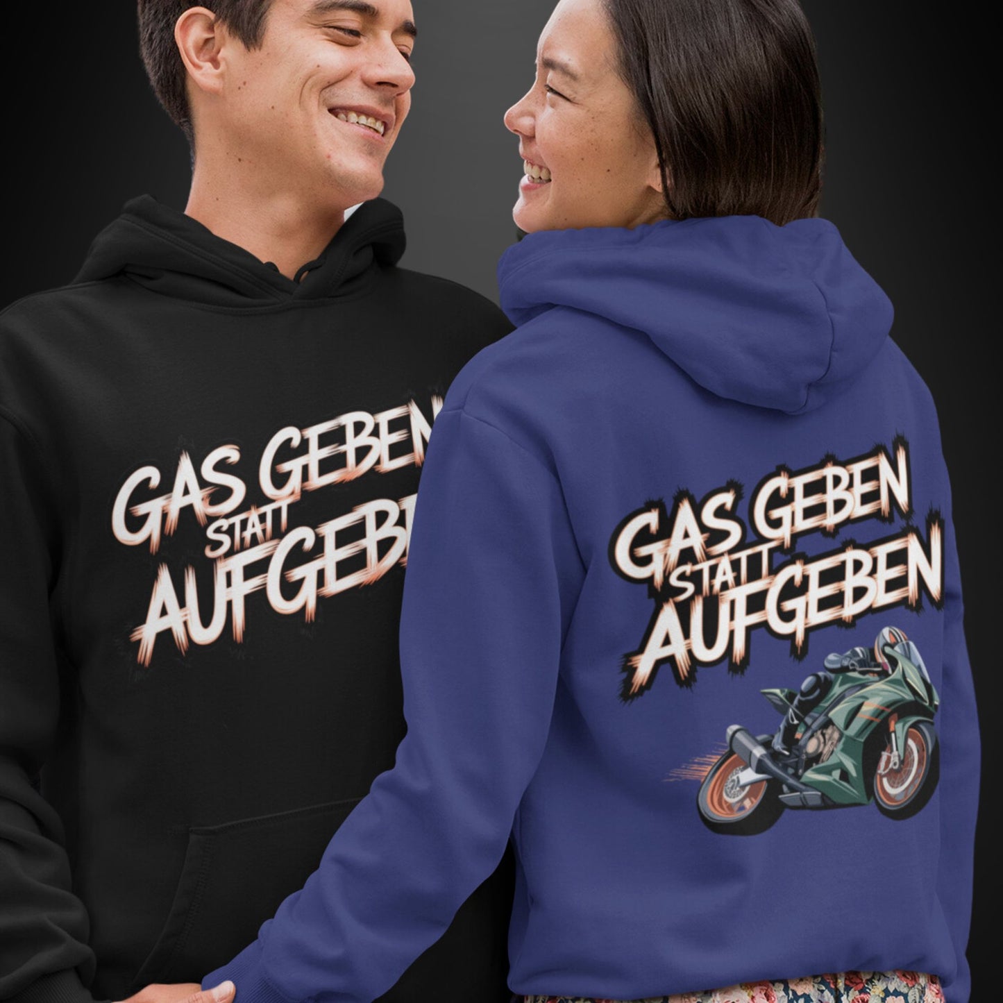 Gas gebe statt aufgeben grünes Motorrad - Premium Unisex Hoodie