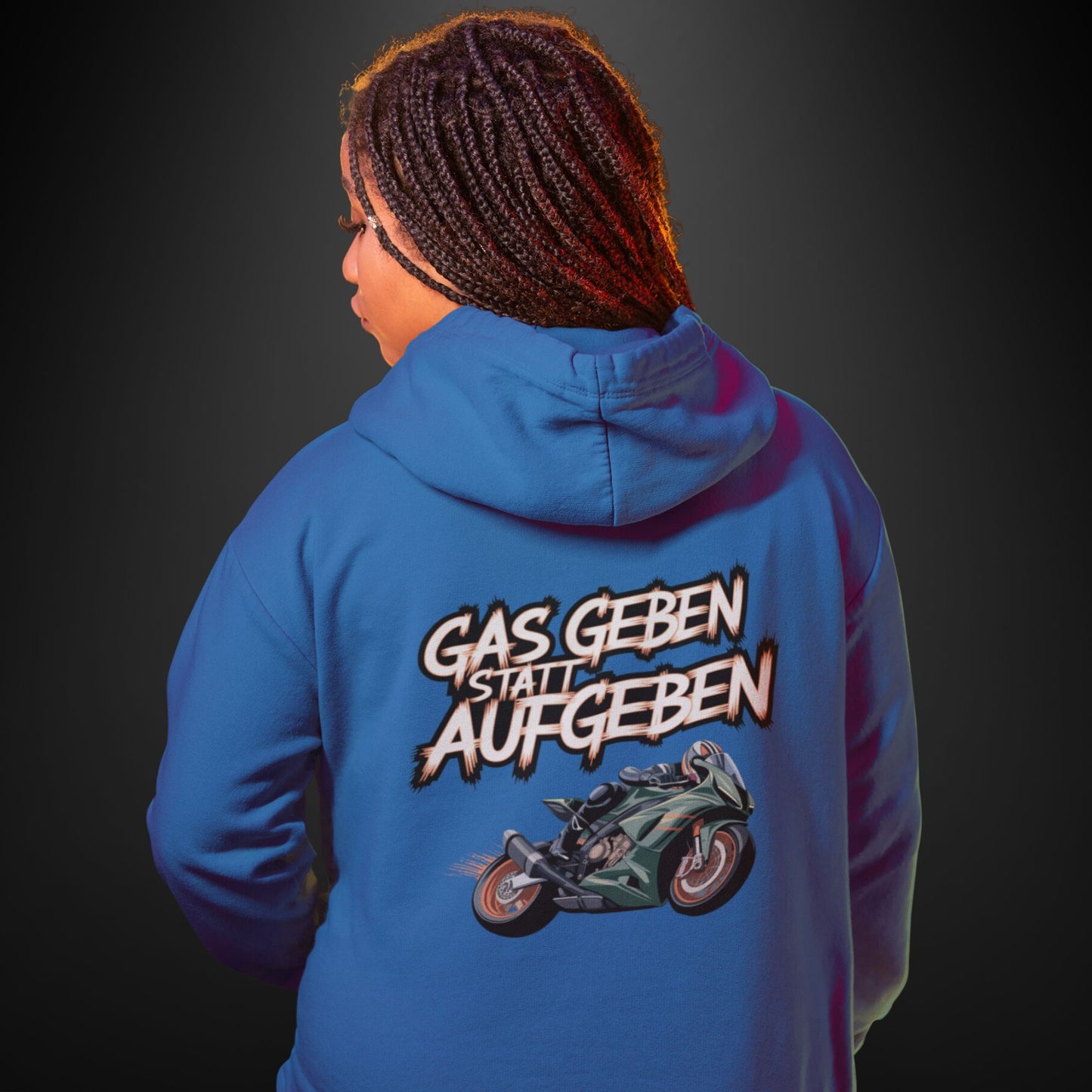 Gas gebe statt aufgeben grünes Motorrad - Premium Unisex Hoodie