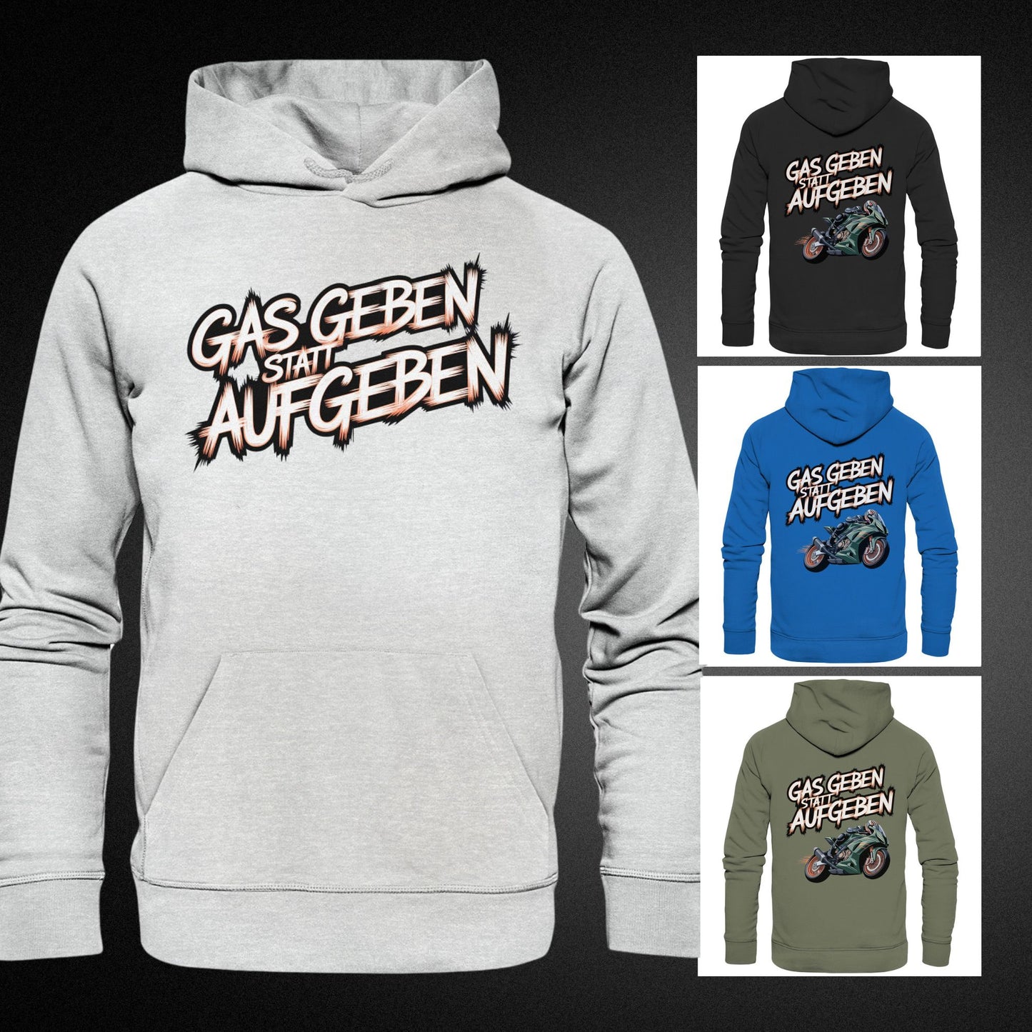 Gas gebe statt aufgeben grünes Motorrad - Premium Unisex Hoodie