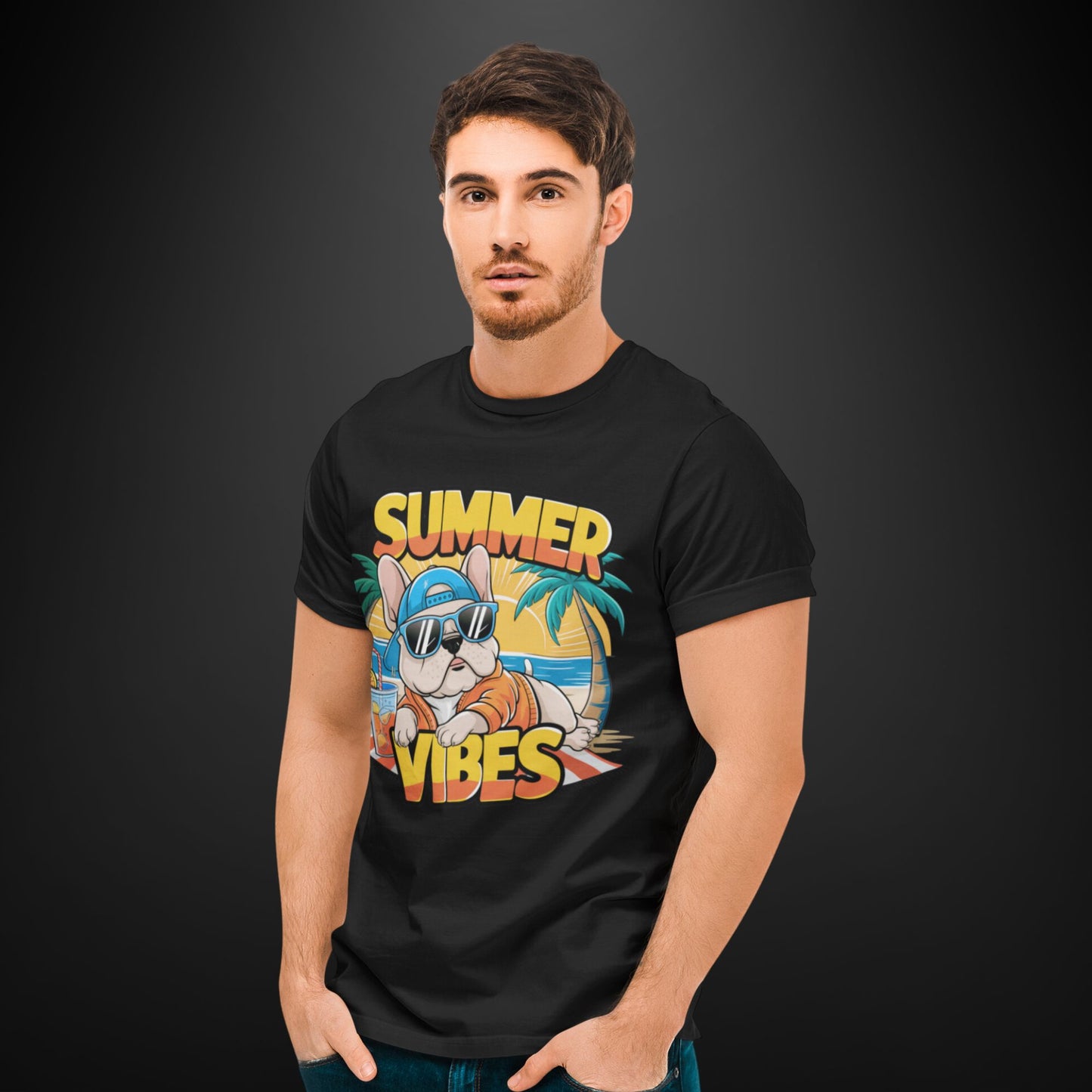 Sommer T-Shirt Summer Vibes mit Hundemotiv / dunkler Hund Edition - Premium Shirt