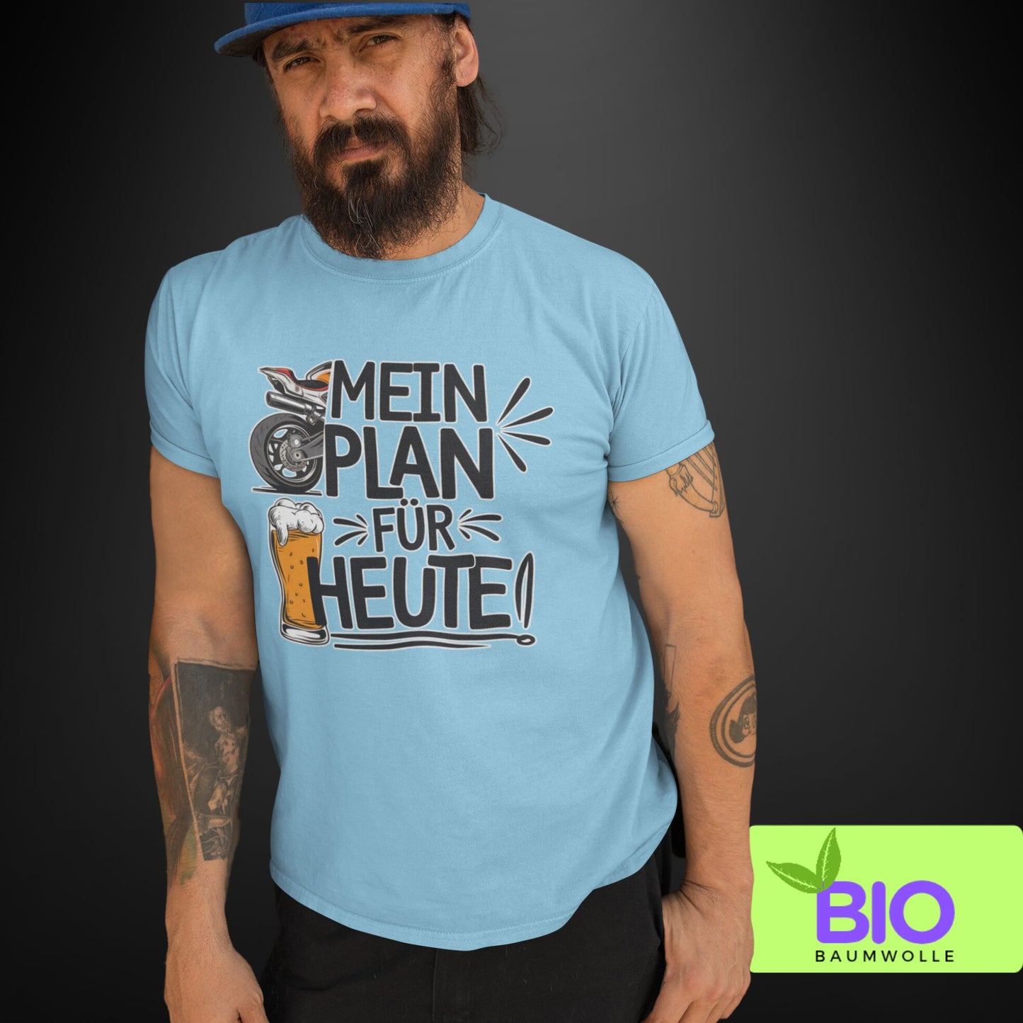 "Mein Plan für heute" Motorrad und Bier Bio Shirt 100% Bio Baumwolle - Organic Shirt