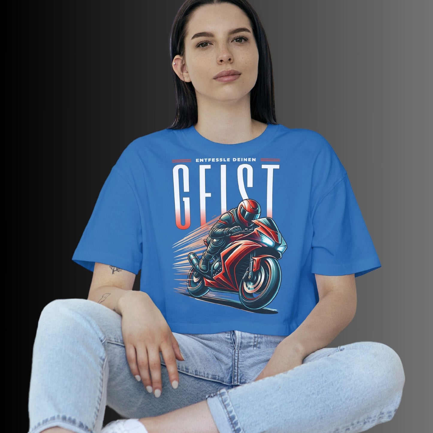 T-Shirt mit rotem Motorrad Motiv - Entfessle deinen Geist | Perfekte Motorradbekleidung für Biker und Motorradfahrer - Premium Shirt