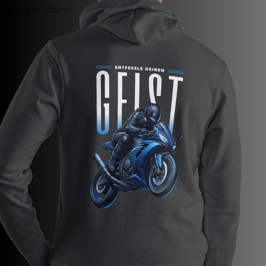 Bikerhoodie: Entfessle deinen Geist - Blaues Motorrad Hoodie Premium Unisex Hoodie