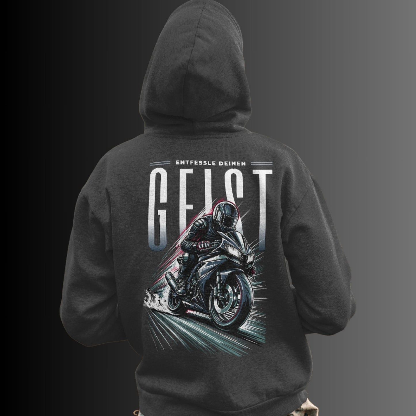 Hoodie mit Schwarzem Motorrad - Entfessle Deinen Geist! - Premium Unisex Hoodie