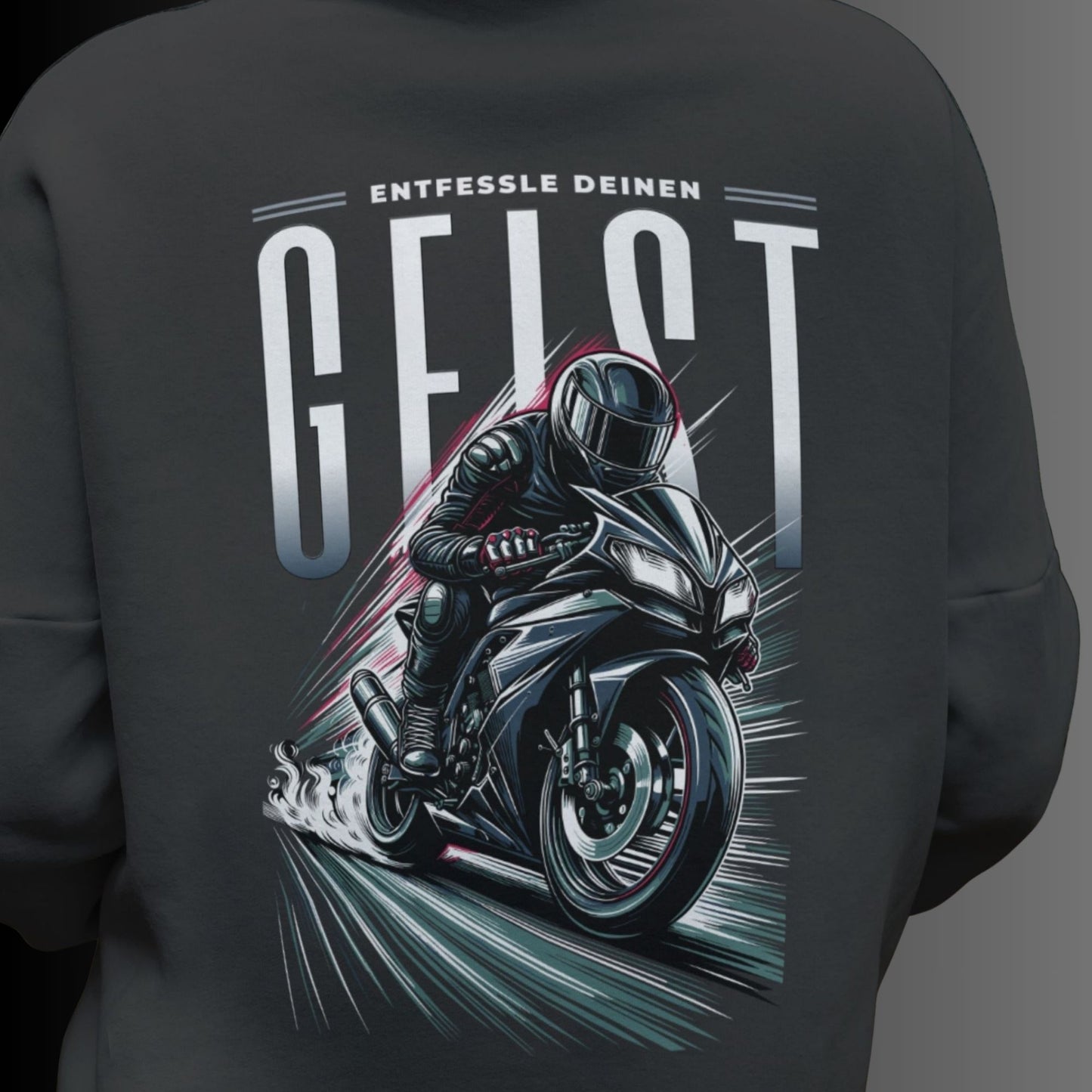 Hoodie mit Schwarzem Motorrad - Entfessle Deinen Geist! - Premium Unisex Hoodie