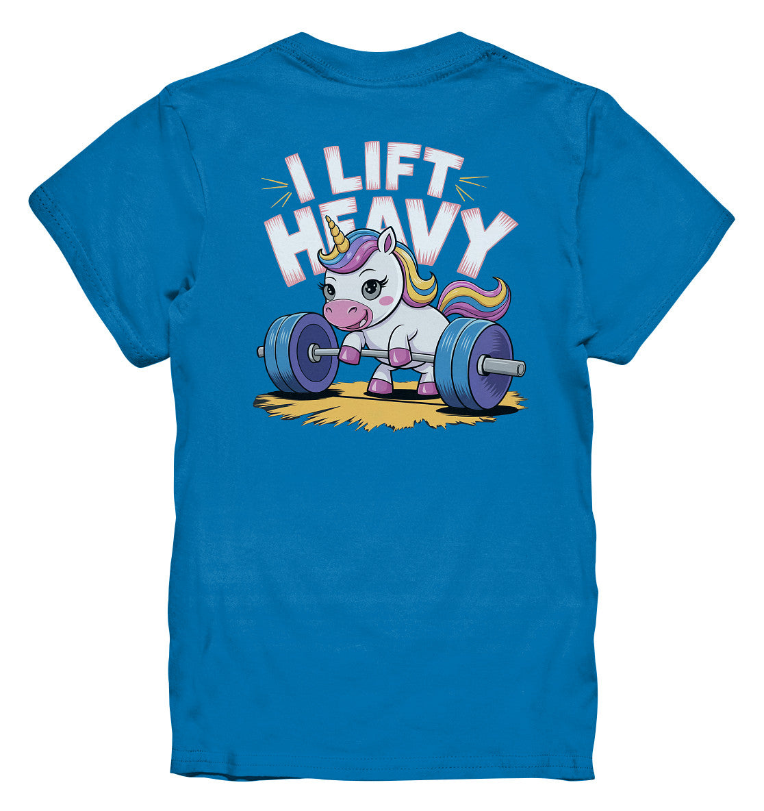 Kinder T-Shirt 'I Lift Heavy' mit Einhorn-Motiv beim Gewichtheben - Kids Premium Shirt