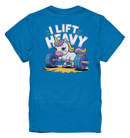 Kinder T-Shirt 'I Lift Heavy' mit Einhorn-Motiv beim Gewichtheben - Kids Premium Shirt