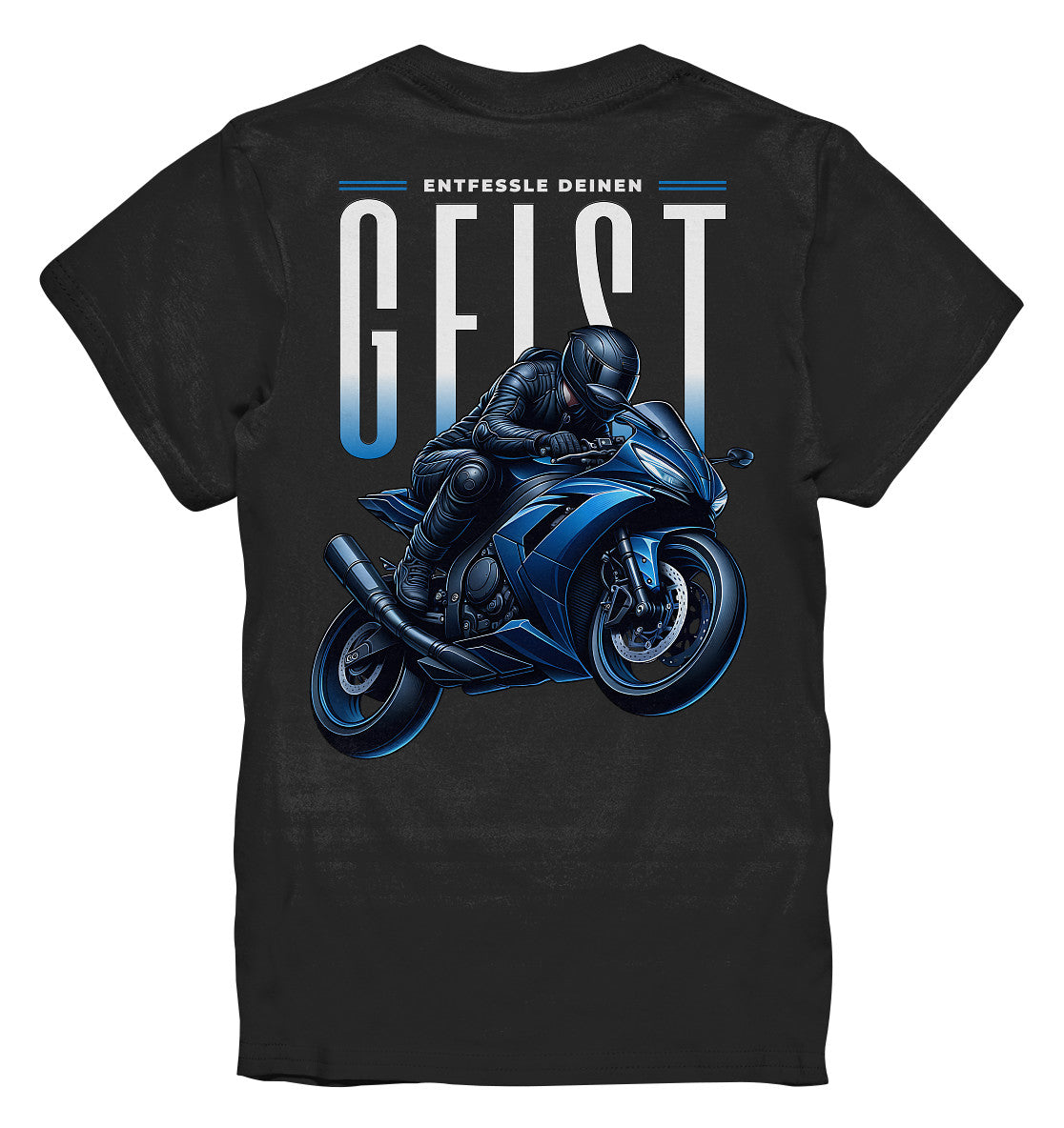 Kinder Motorrad T-Shirt mit blauem Motorrad - Entfessle deinen Geist - Kids Premium Shirt