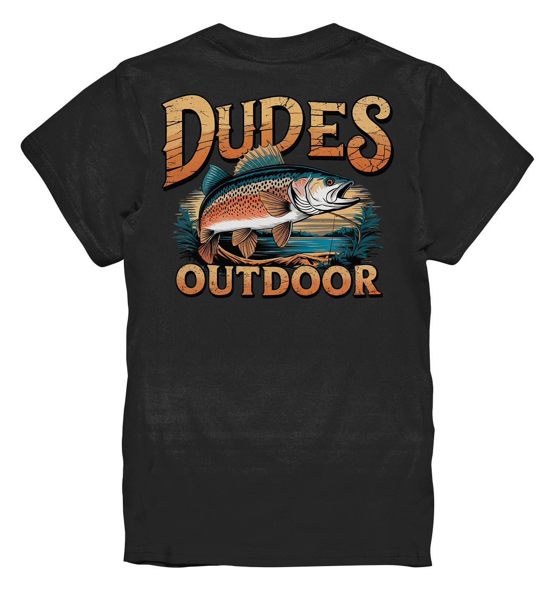 Dudes Outdoor Kinder T-Shirt – Fisch- und Angelruten-Motiv für kleine Angler - Kids Premium Shirt