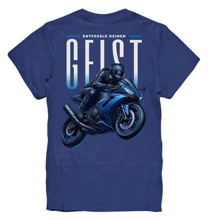 Kinder Motorrad T-Shirt mit blauem Motorrad - Entfessle deinen Geist - Kids Premium Shirt