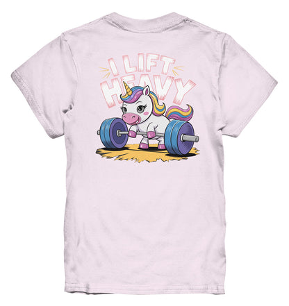 Kinder T-Shirt 'I Lift Heavy' mit Einhorn-Motiv beim Gewichtheben - Kids Premium Shirt