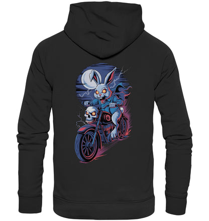 Horror Hase auf Motorrad Hoodie – Furchteinflößende und Stilvolle Mode für Biker - Premium Unisex Hoodie