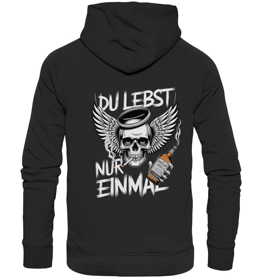 YOLO Statement Hoodie: Du lebst nur einmal mit rauchendem Totenkopf, Flügeln, Zigarette und Alkohol - Premium Unisex Hoodie