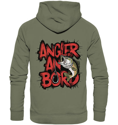 Stylischer Hoodie für Angler - Angler an Bord! | Fisch Motiv und cooler Schriftzug - Premium Unisex Hoodie