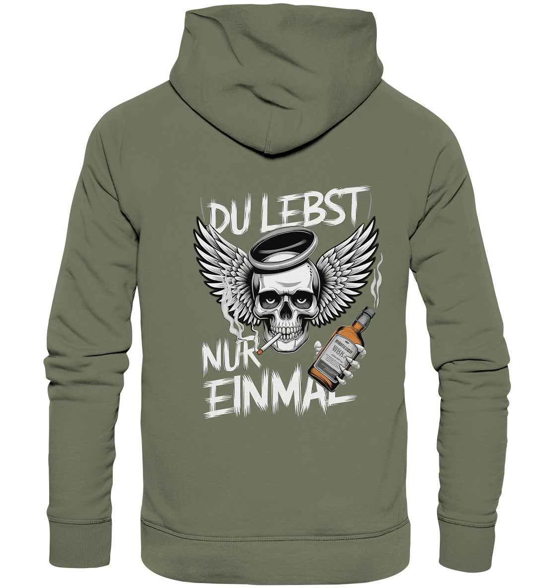 YOLO Statement Hoodie: Du lebst nur einmal mit rauchendem Totenkopf, Flügeln, Zigarette und Alkohol - Premium Unisex Hoodie