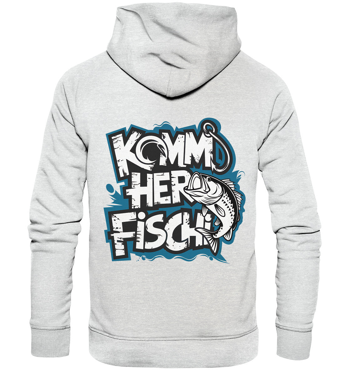 Beidseitig Bedruckter Hoodie - Anglerbekleidung mit Fischmotiv und Spruch: 'Komm her Fischi'  - Premium Unisex Hoodie