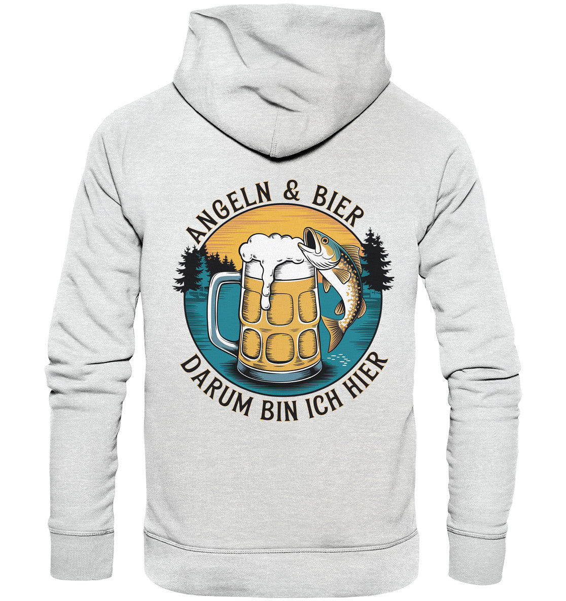 Cooler Hoodie mit witzigem Angler-Spruch: Angeln und Bier – Darum bin ich hier | Perfekt für Fisch- und Bierliebhaber - Premium Unisex Hoodie