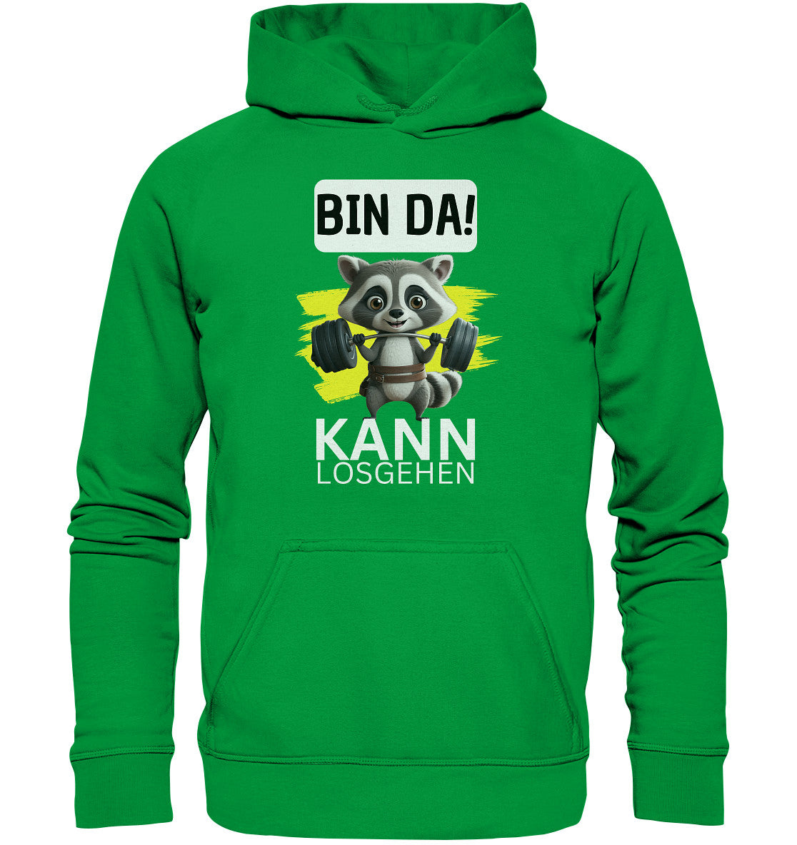 Fitness Waschbär - Bin da kann losgehen. Hoodie für Sport, Fitness und Krafttraining - Basic Unisex Hoodie