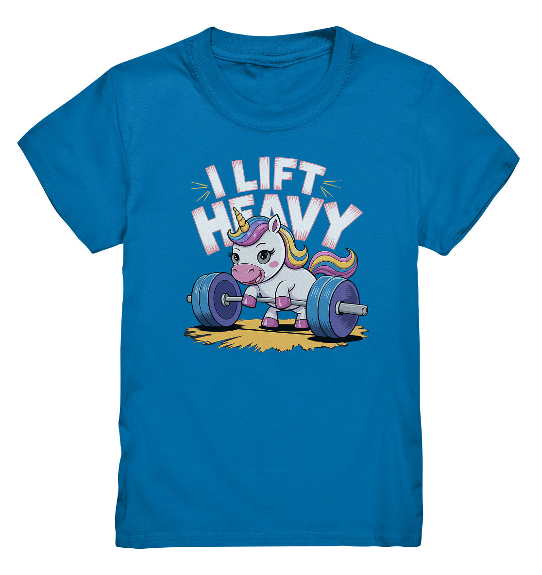 Kinder T-Shirt 'I Lift Heavy' mit Einhorn-Motiv beim Gewichtheben - Kids Premium Shirt