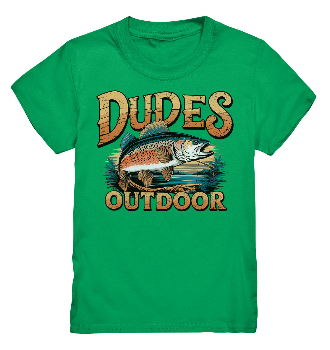 Dudes Outdoor Kinder T-Shirt – Fisch- und Angelruten-Motiv für kleine Angler - Kids Premium Shirt