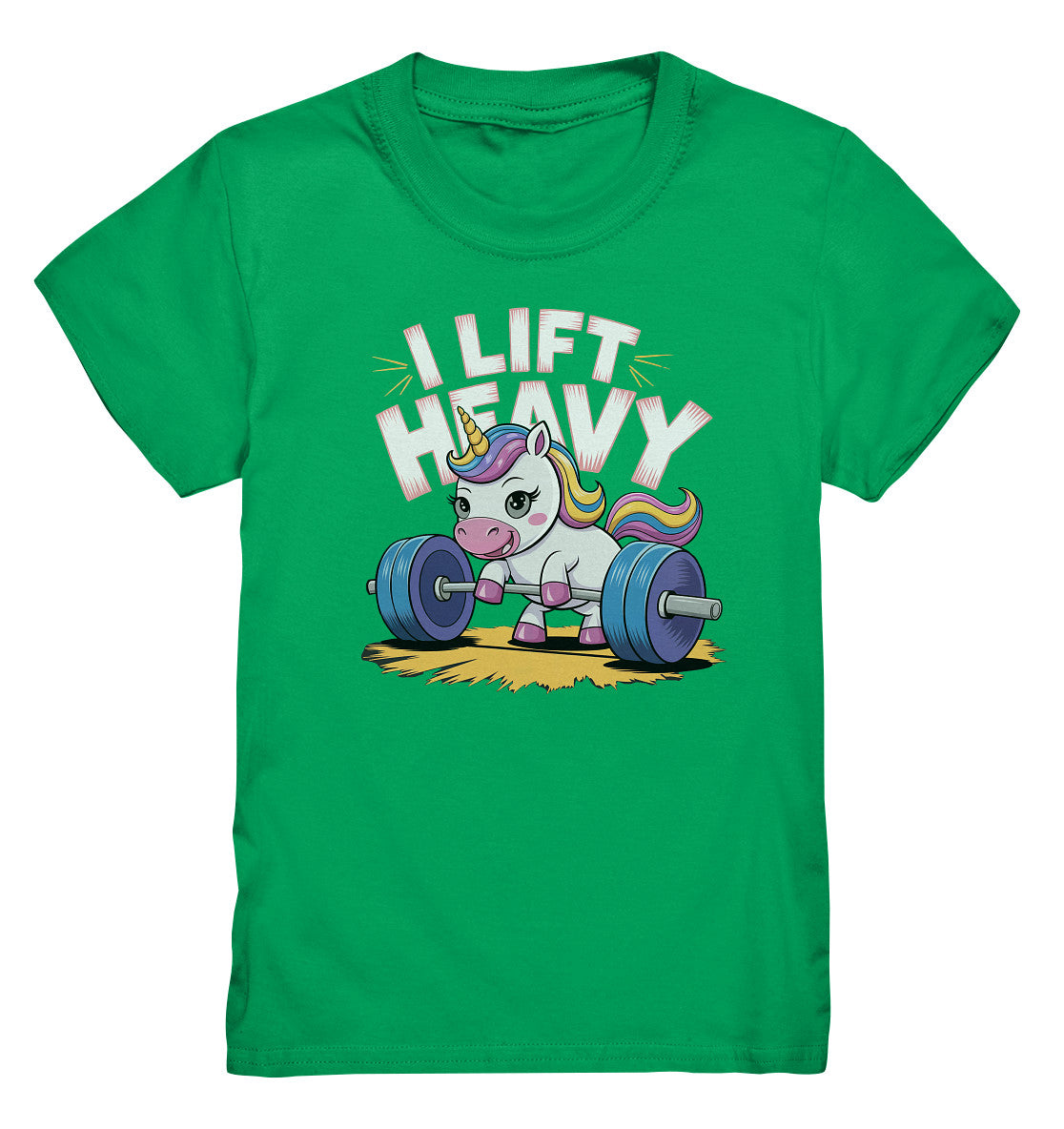 Kinder T-Shirt 'I Lift Heavy' mit Einhorn-Motiv beim Gewichtheben - Kids Premium Shirt