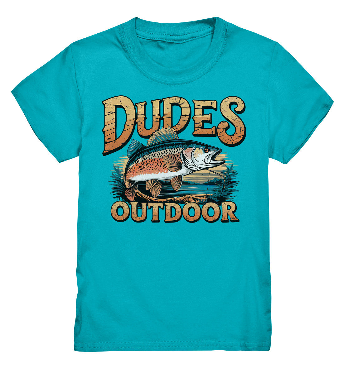 Dudes Outdoor Kinder T-Shirt – Fisch- und Angelruten-Motiv für kleine Angler - Kids Premium Shirt