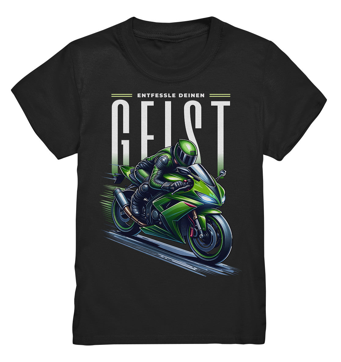 Kinder T-Shirt - Grünes Motorrad 'Entfessle deinen Geist' - grünes Motorrad - Kids Premium Shirt