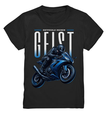 Kinder Motorrad T-Shirt mit blauem Motorrad - Entfessle deinen Geist - Kids Premium Shirt