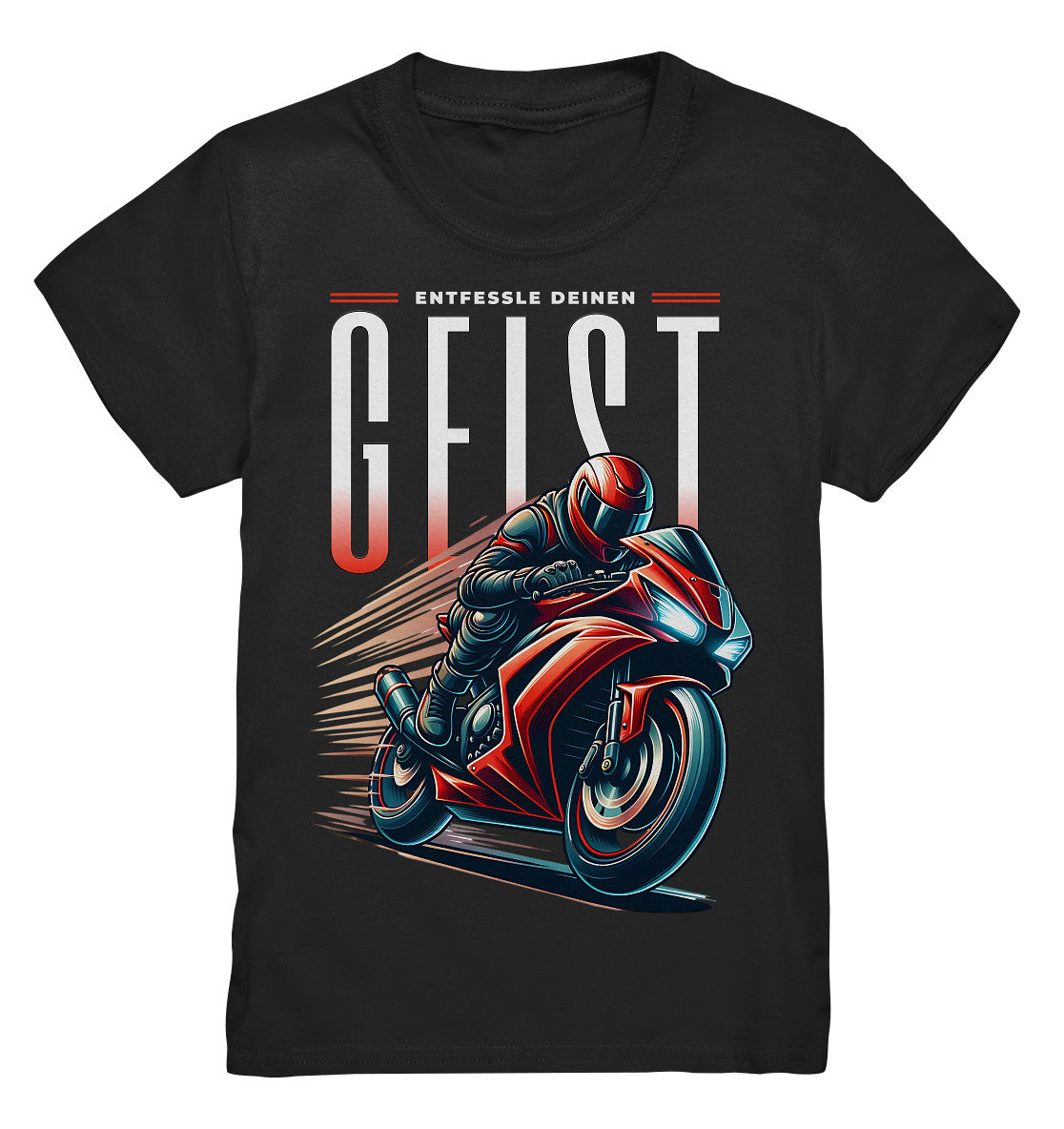 Kinder Shirt mit coolem roten Motorrad - 'Entfessle deinen Geist' - Perfekte Motorradbekleidung für junge BikerKids Premium Shirt