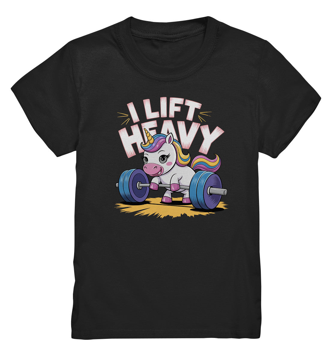 Kinder T-Shirt 'I Lift Heavy' mit Einhorn-Motiv beim Gewichtheben - Kids Premium Shirt