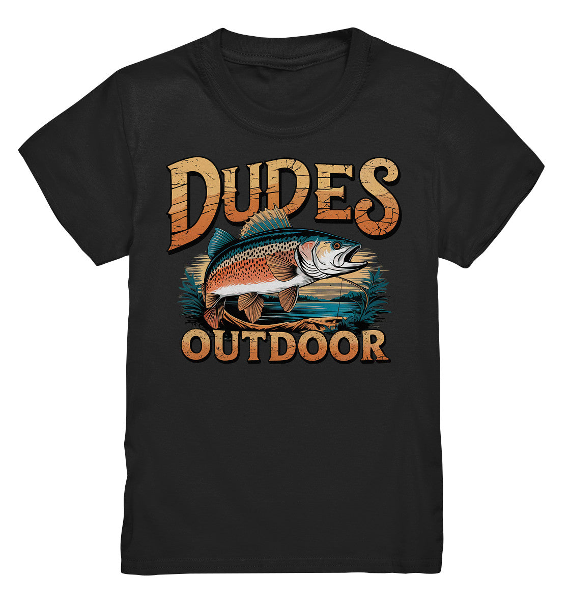 Dudes Outdoor Kinder T-Shirt – Fisch- und Angelruten-Motiv für kleine Angler - Kids Premium Shirt