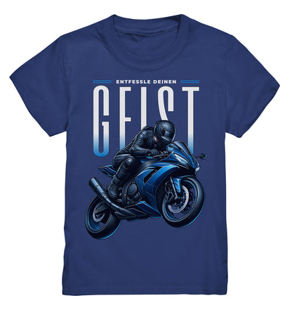 Kinder Motorrad T-Shirt mit blauem Motorrad - Entfessle deinen Geist - Kids Premium Shirt