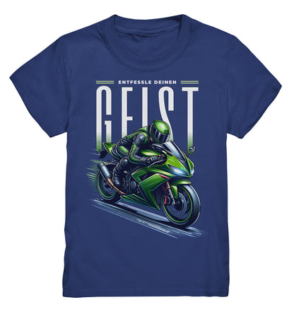 Kinder T-Shirt - Grünes Motorrad 'Entfessle deinen Geist' - grünes Motorrad - Kids Premium Shirt